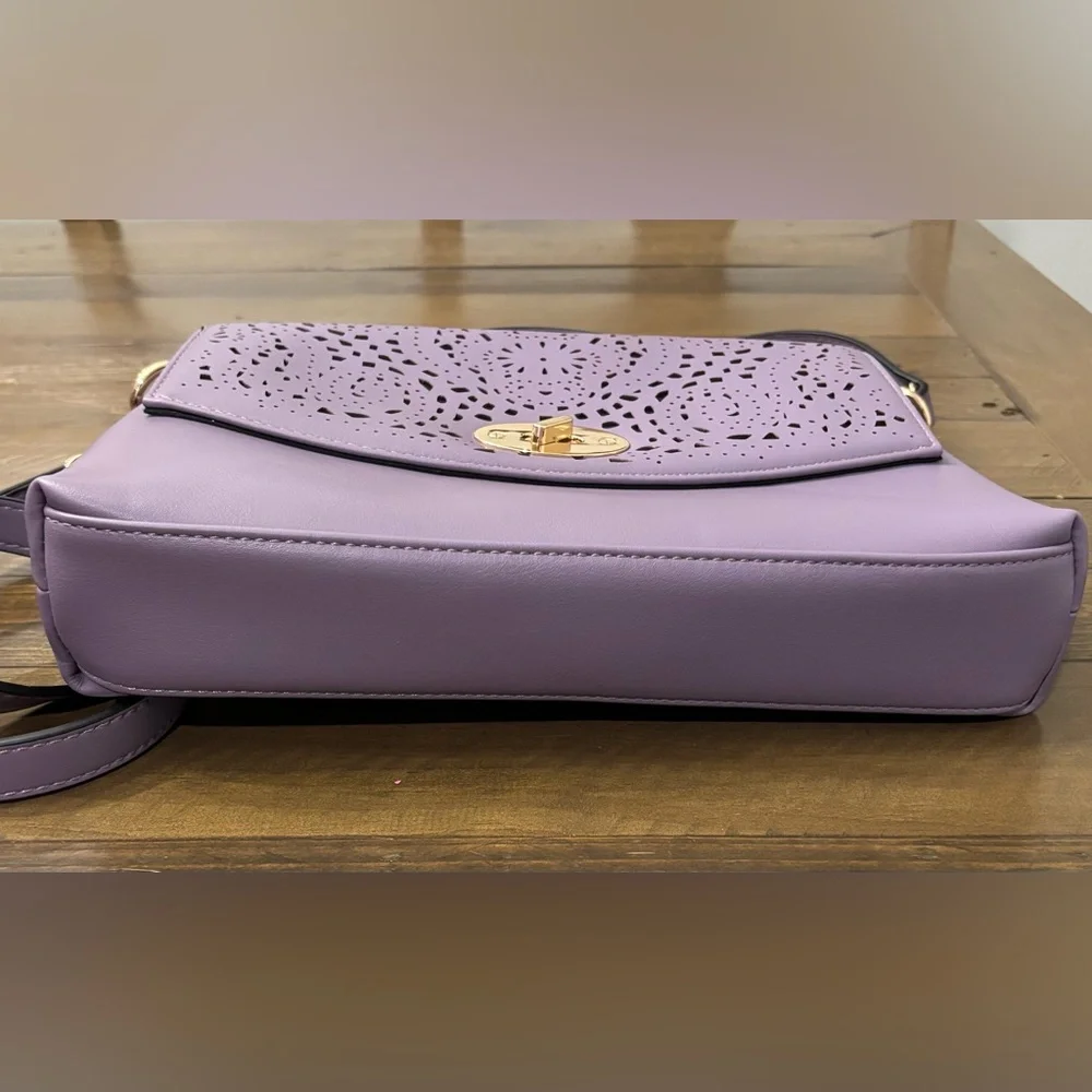 Mellow World Quinn Perforated Crossbody Bag in Dusty Lavender Faux Leather